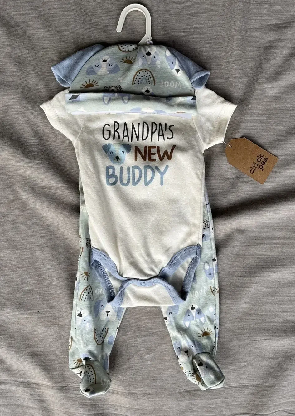 Chick Pea Baby Boy 3 Piece bodysuit Set 0-3 Months Grandpa’s New Buddy NWT